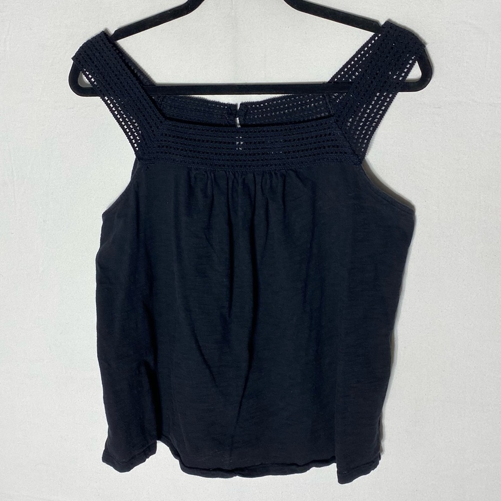 Old Navy Black Cotton Crochet Yoke Slub Knit Tank Top L - Picture 1 of 11